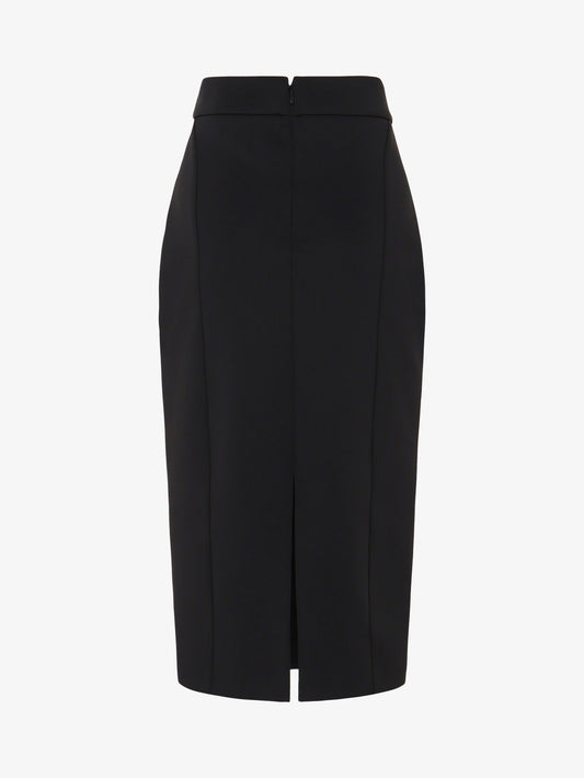 Neoprene midi skirt with metal accessory at the waist