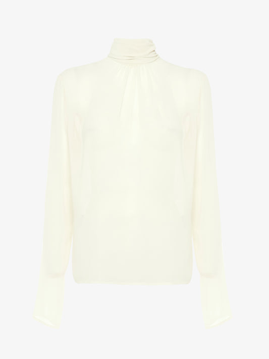 Georgette blouse with adjustable high neck