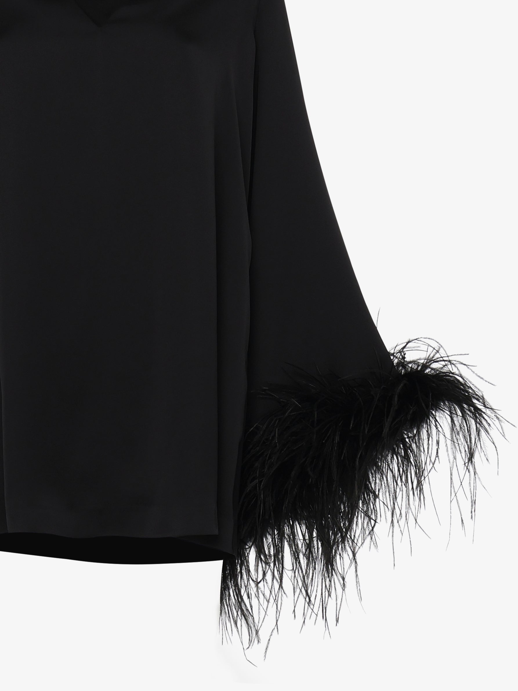 Blusa in satin scollo profondo con ricamo e polsi piume