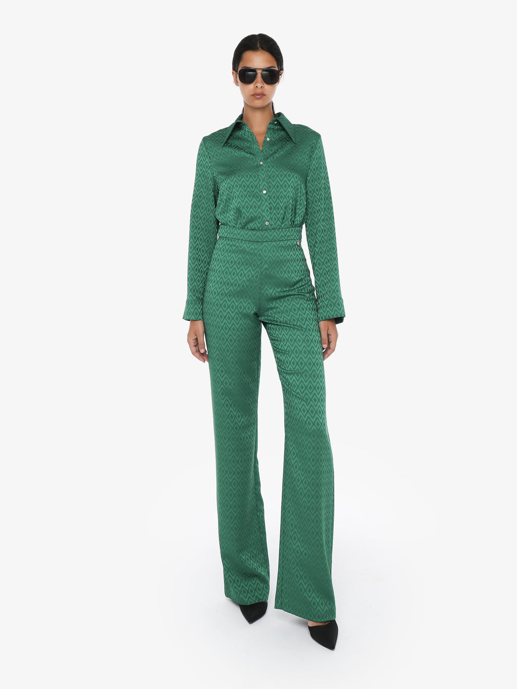 Straight leg trousers in jacquard fabric