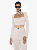 Long-sleeved crop top in technical fabric and flower choker