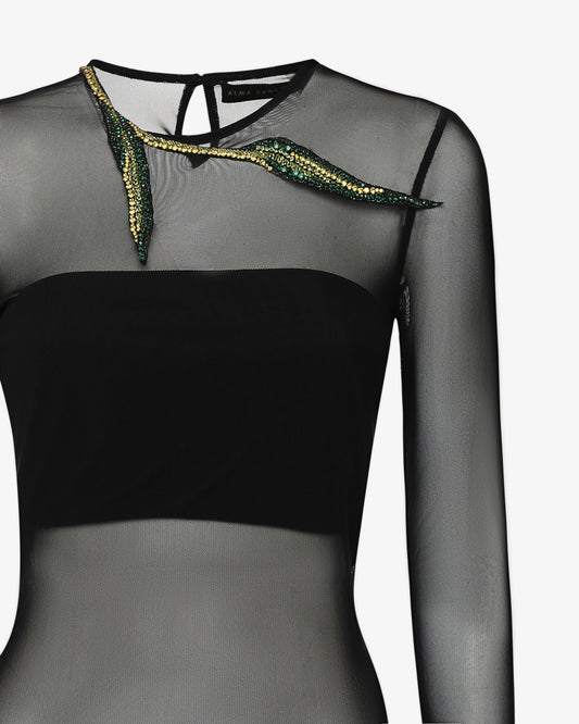 Tulle sweater with jewel decoration