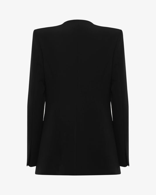 Single-breasted jacket in technical fabric and jewel decoration