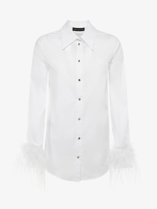 Poplin shirt with metal buttons and feather cuffs