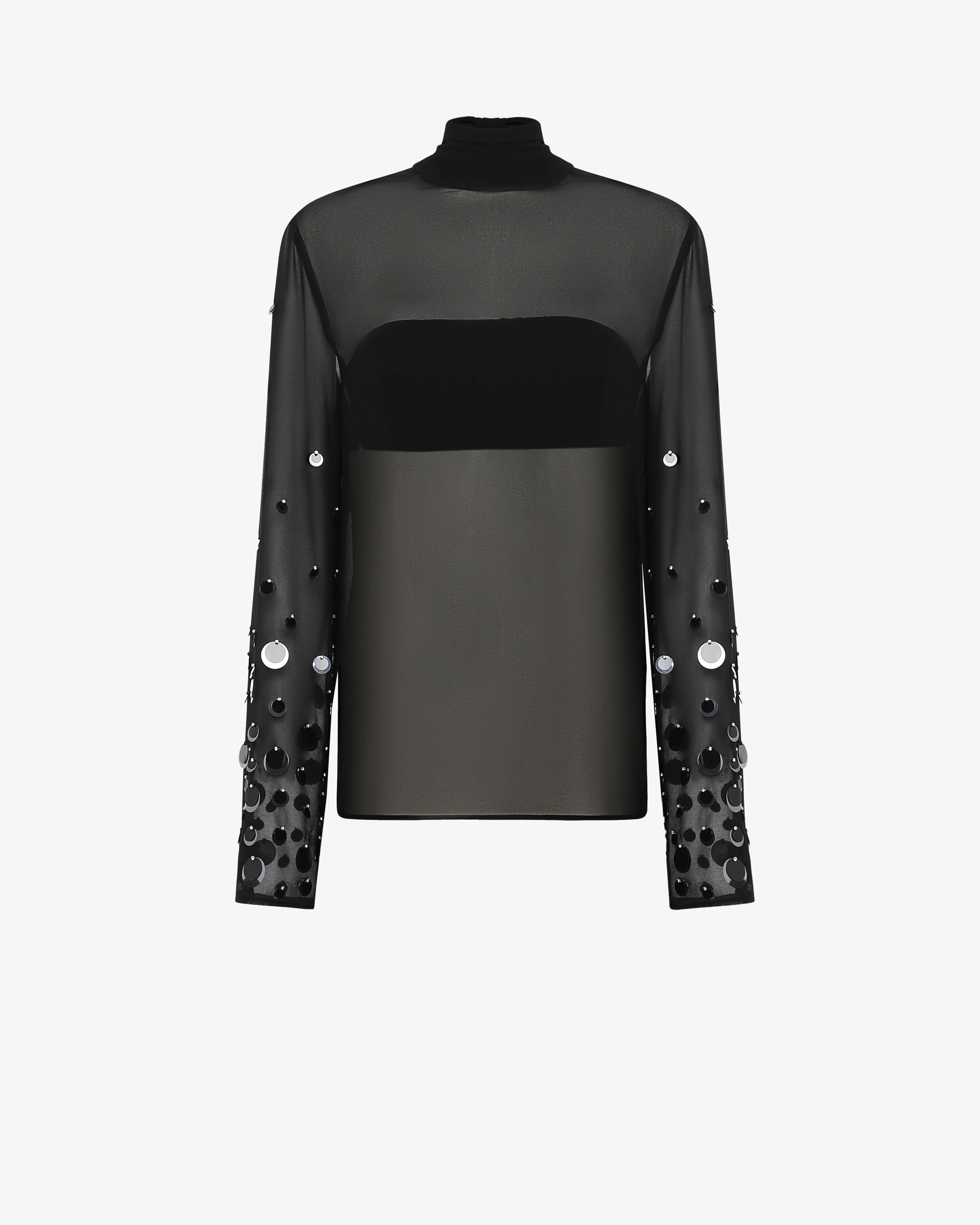 Blusa in georgette con applicazioni maniche