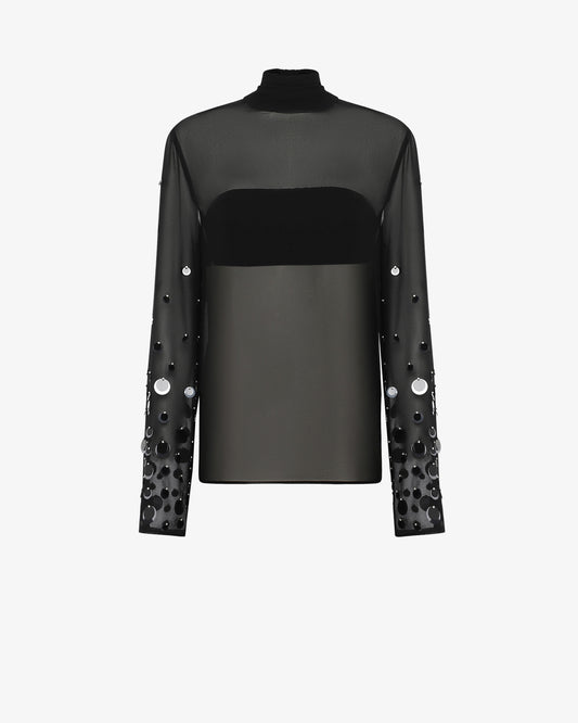 Blusa in georgette con applicazioni maniche