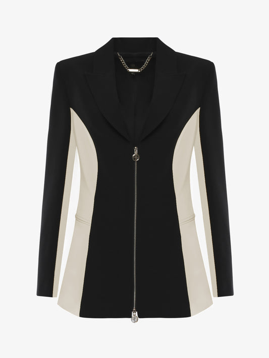 Double-color technical fabric jacket with front zip