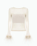 Top in rete e strass e polsi piume