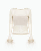 Top in rete e strass e polsi piume