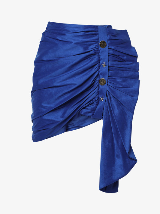 Gonna mini in taffetà maxi rouches e applicazione metalliche