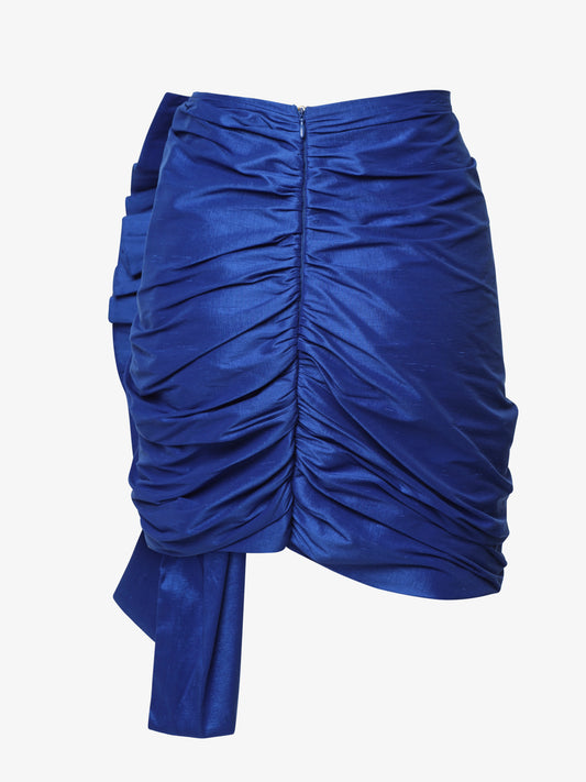 Gonna mini in taffetà maxi rouches e applicazione metalliche