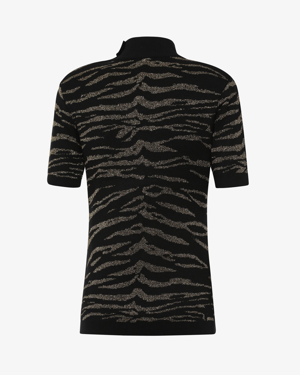 Maglia a collo alto mezza manica jacquard lurex con bottoni metallici