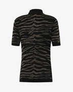 Maglia a collo alto mezza manica jacquard lurex con bottoni metallici