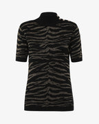 Maglia a collo alto mezza manica jacquard lurex con bottoni metallici