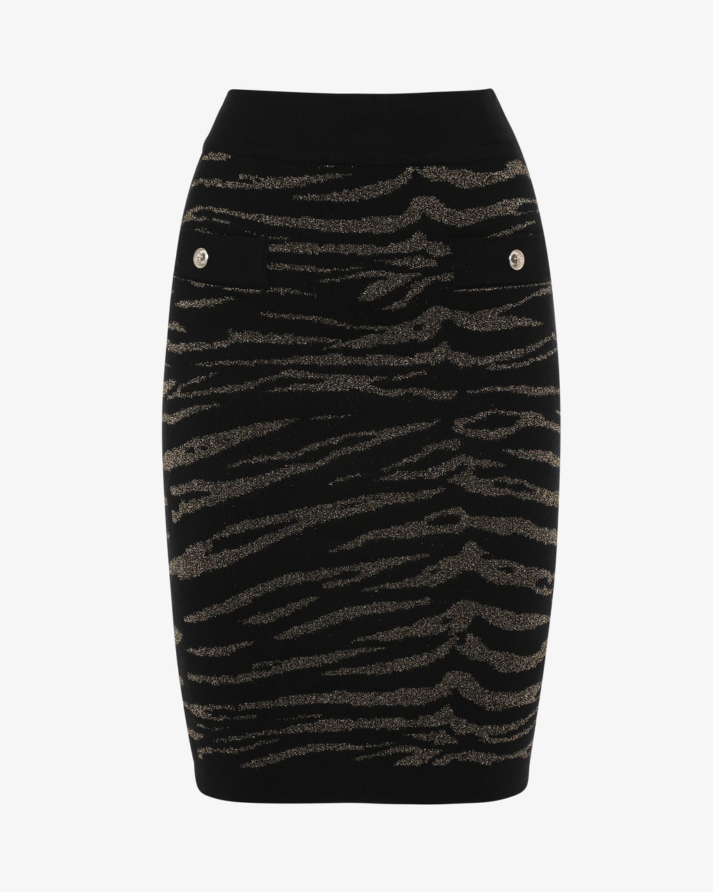 Gonna midi in maglia jacquard lurex con bottoni metallici