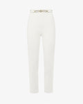Pantaloni slim alla caviglia in crêpe e accessorio metallico in vita