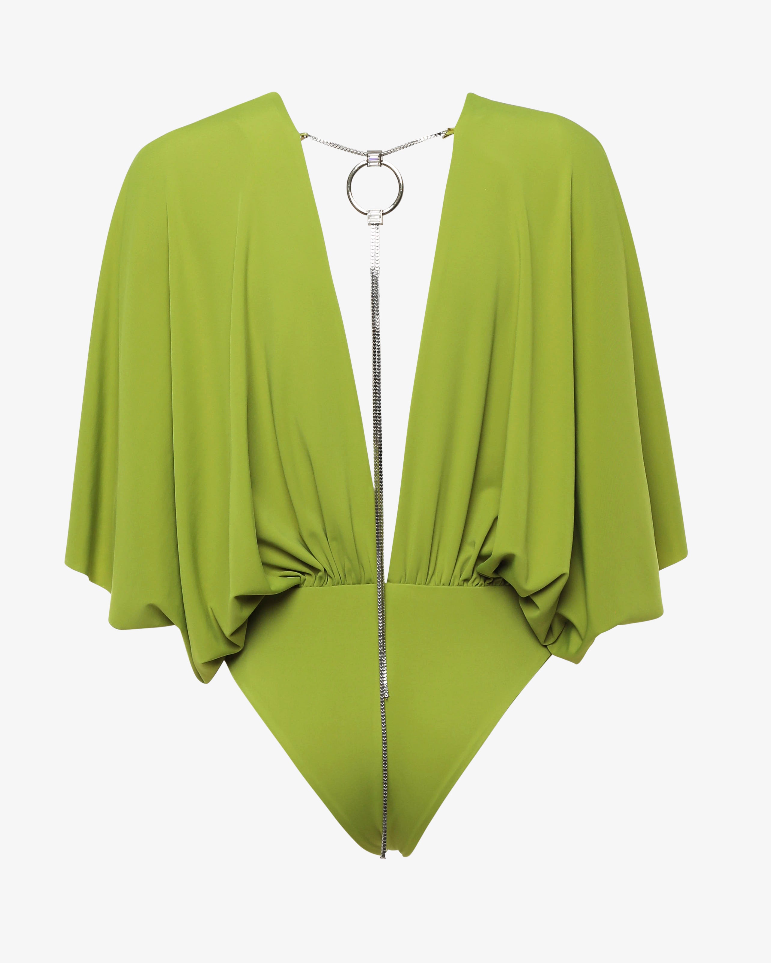 Body in jersey con scollo profondo e accessorio metallico