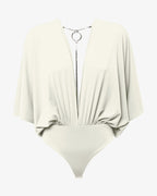 Body in jersey con scollo profondo e accessorio metallico
