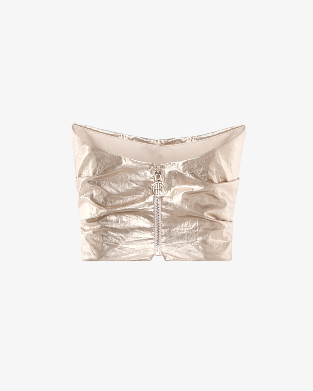 Top senza spalline in tessuto metallizzato