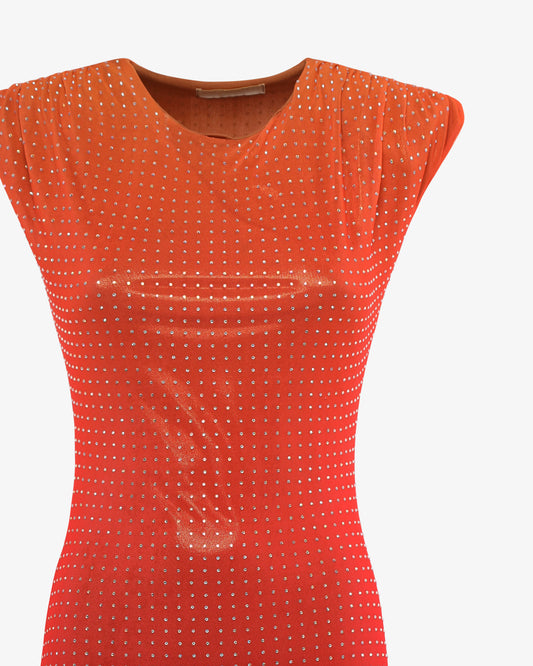 Abito mini in mesh sfumato con applicazioni