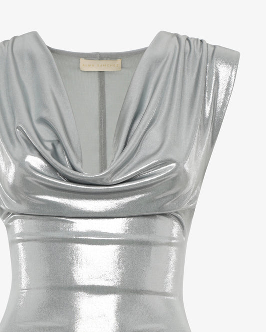 Body lungo scollo morbido in jersey metallizzato