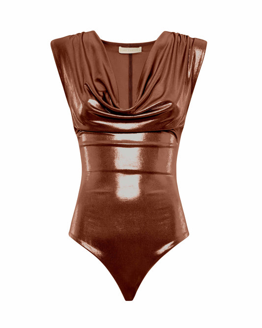 Body lungo scollo morbido in jersey metallizzato