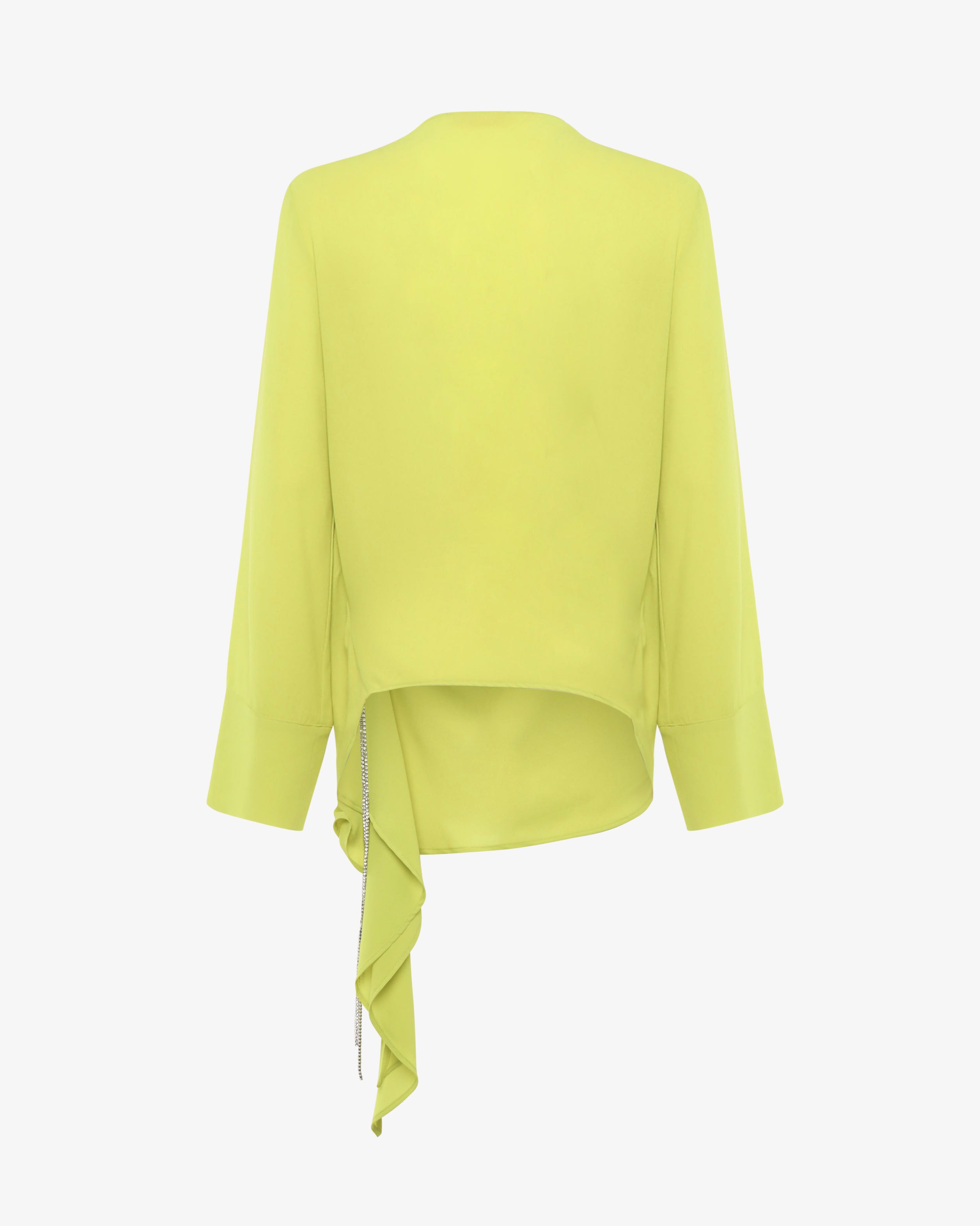 Blusa asimmetrica in georgette con scollo profondo e accessorio gioiello