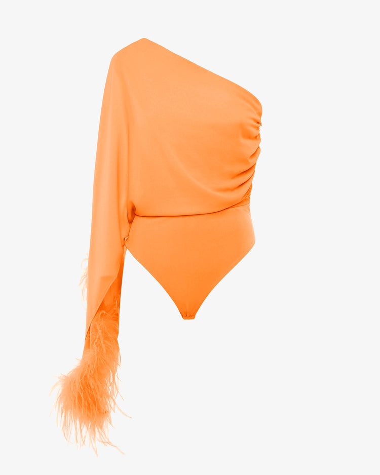 Body monospalla in georgette con piume