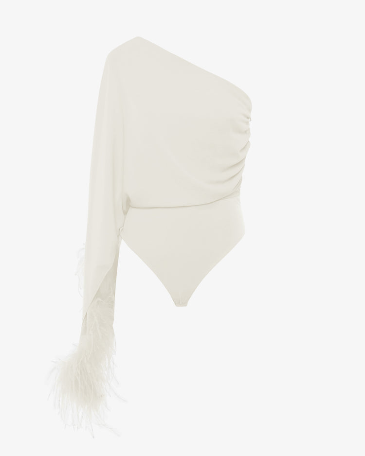 Body monospalla in georgette con piume