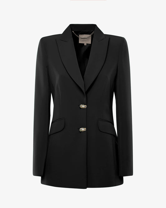 Giacca monopetto in tessuto tecnico con bottoni gioiello
