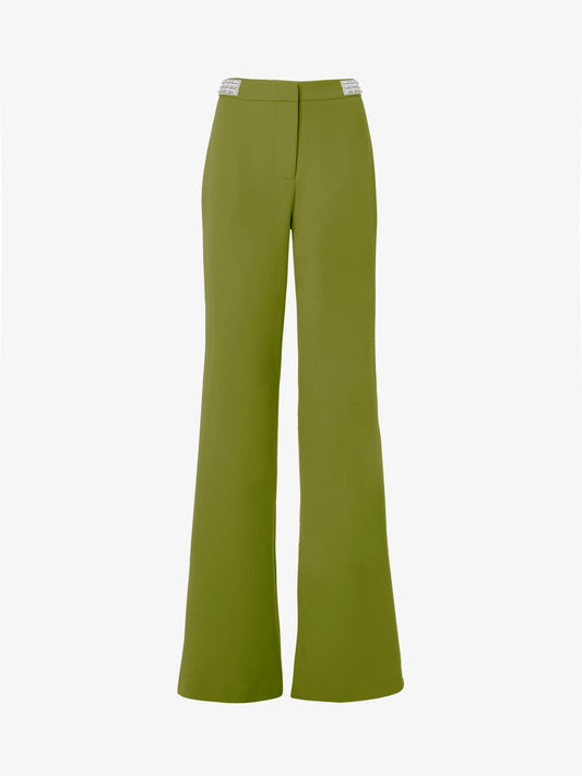 Pantaloni gamba dritta in tessuto crêpe con accessorio in vita