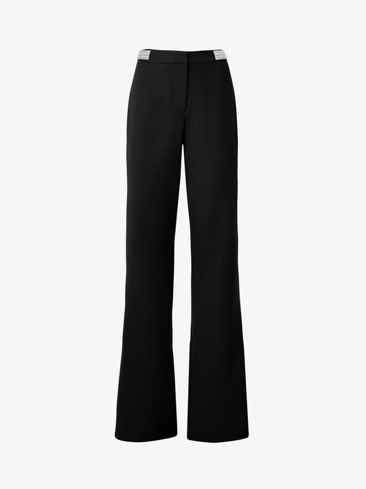 Pantaloni gamba dritta in tessuto crêpe con accessorio in vita