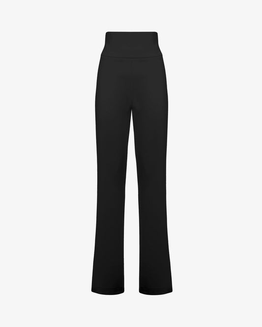 Pantaloni flare in tessuto tecnico crêpe con bustino alto