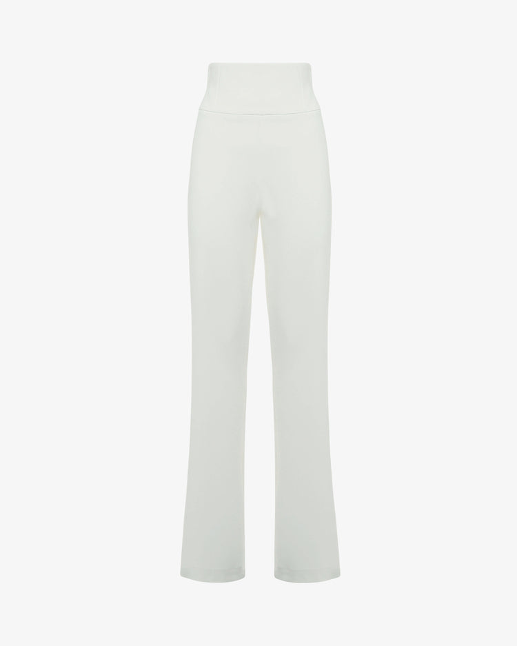 Pantaloni flare in tessuto tecnico crêpe con bustino alto