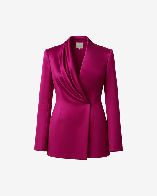 Giacca doppiopetto in satin con drappeggio