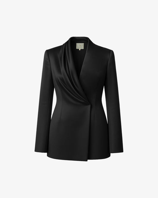 Giacca doppiopetto in satin con drappeggio