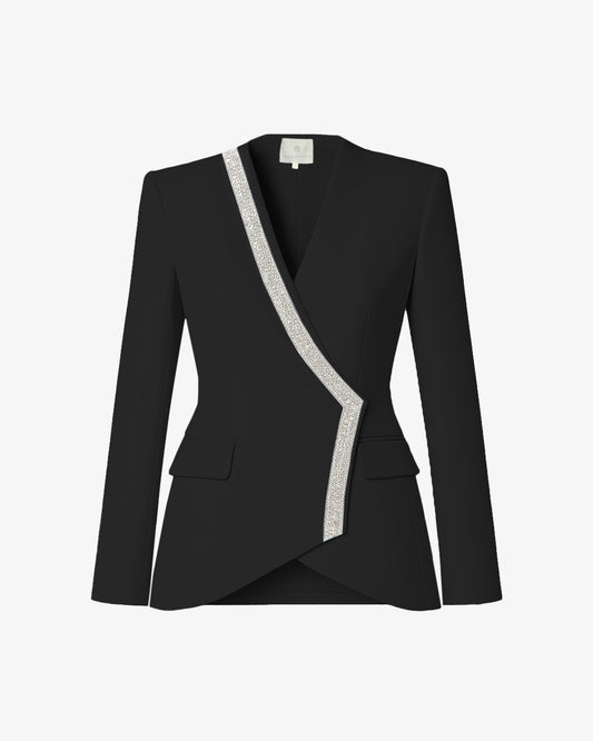 Giacca doppiopetto in crêpe con scollo gioiello