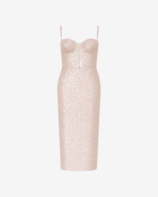 Abito corset midi in tessuto paillettes