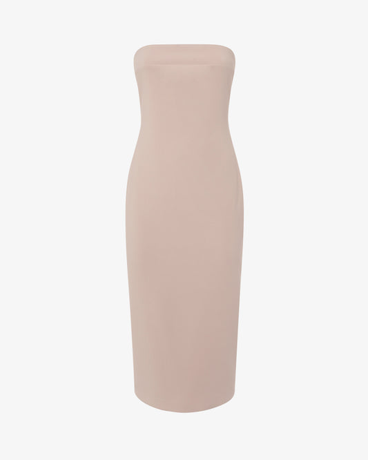 Abito midi in crêpe senza spalline