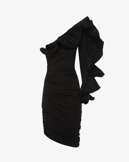 Mini abito monospalle con rouches