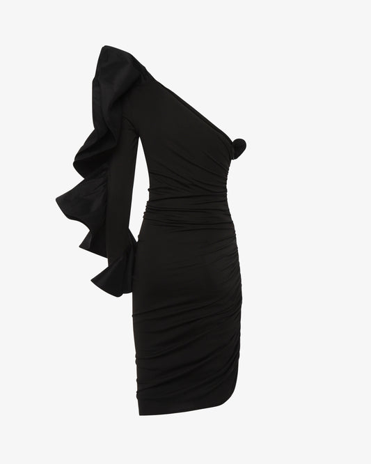 Mini abito monospalle con rouches