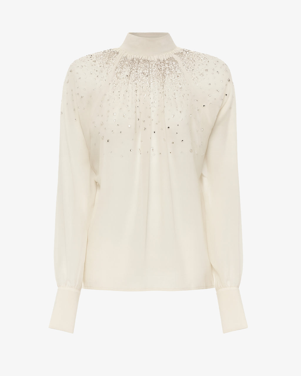 Blusa in georgette collo alto con applicazioni in strass