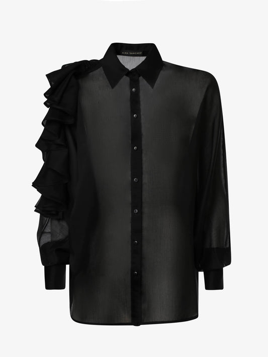 Camicia in georgette leggera con rouches