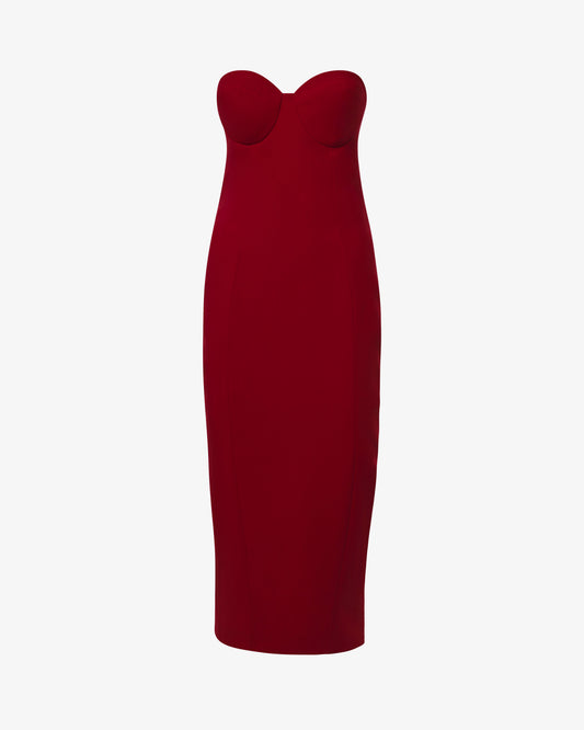 Abito midi senza spalline e scollo a cuore
