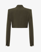 Giacca cropped in crêpe con revers in strass