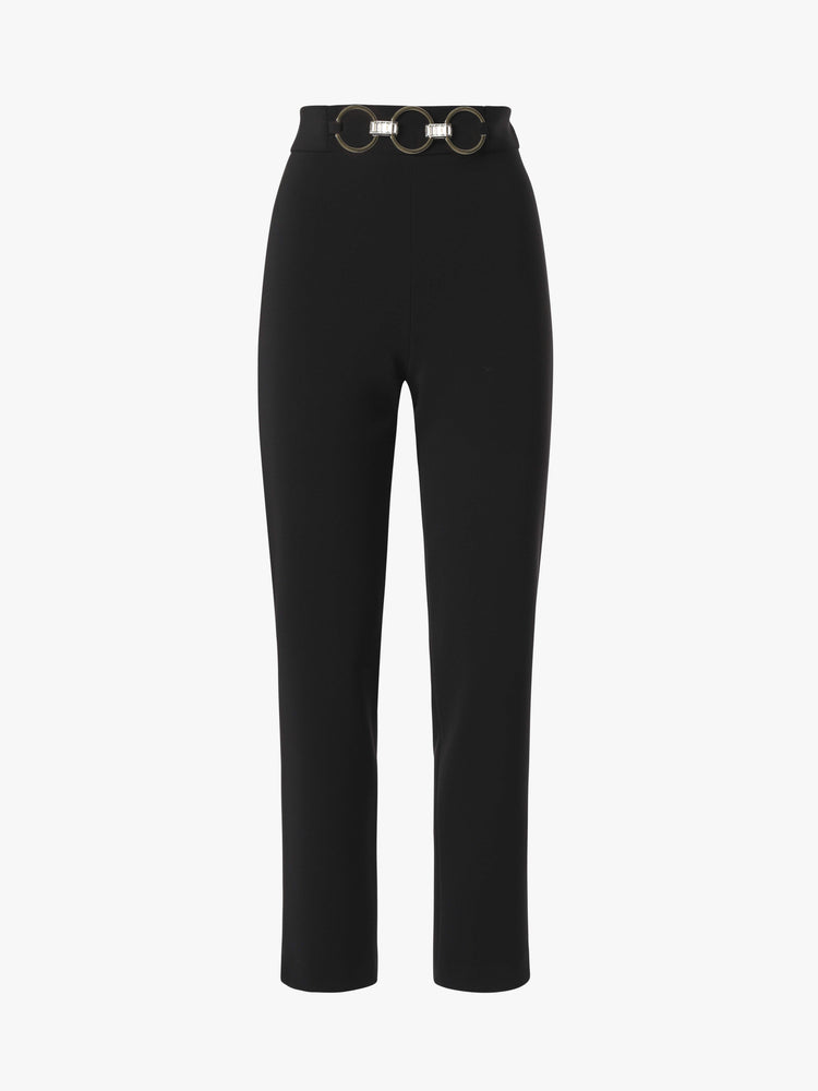 Pantalone slim alla caviglia in crêpe e accessorio metallico