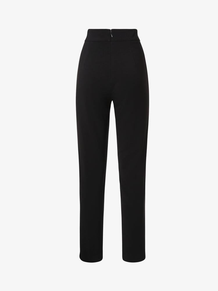 Pantalone slim alla caviglia in crêpe e accessorio metallico