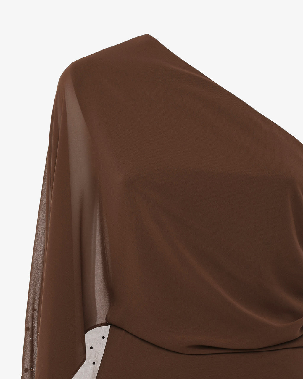 Abito midi monospalla in chiffon e strass