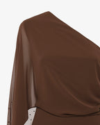 Abito midi monospalla in chiffon e strass