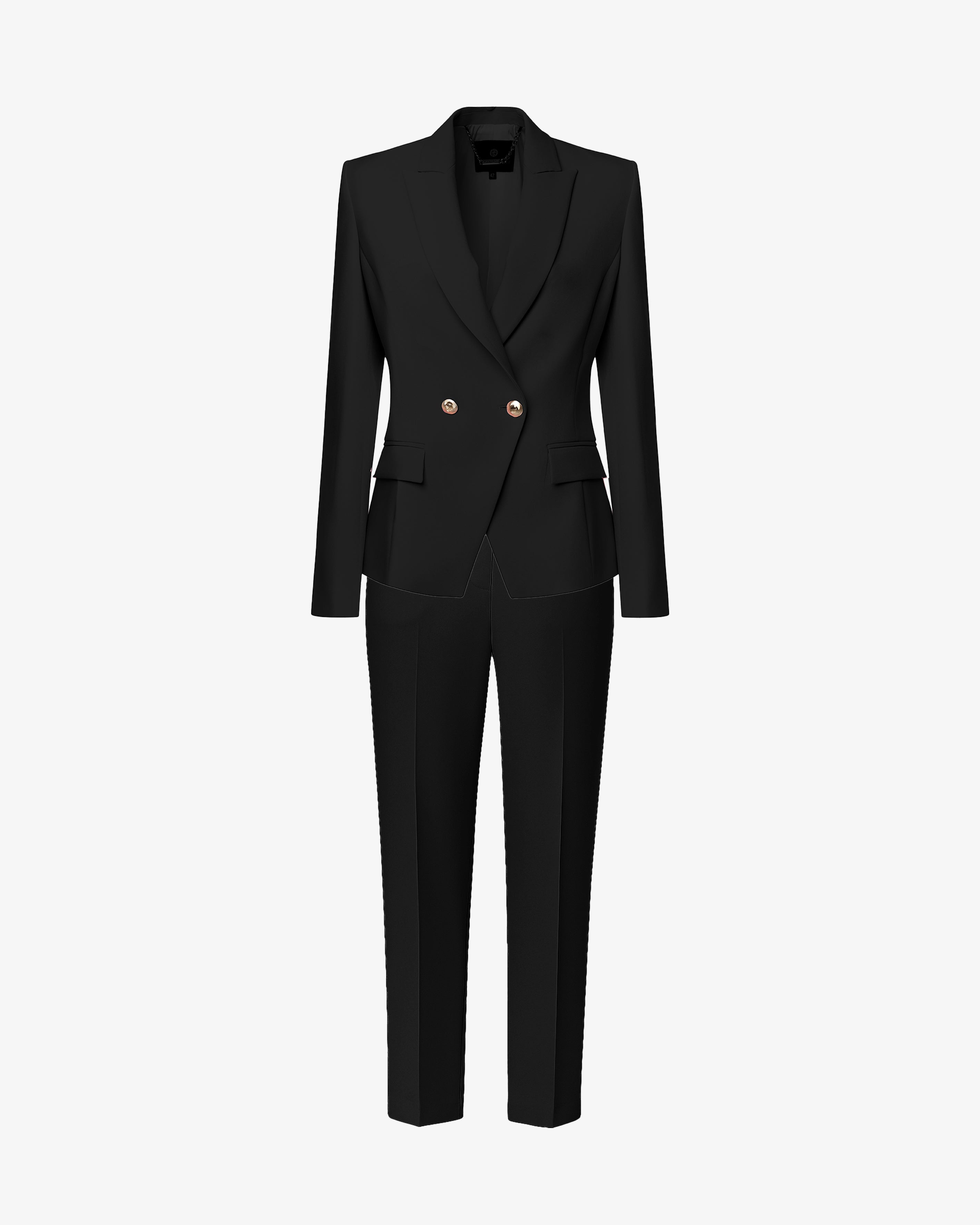 Tailleur in crêpe con giacca doppiopetto e pantalone dritto